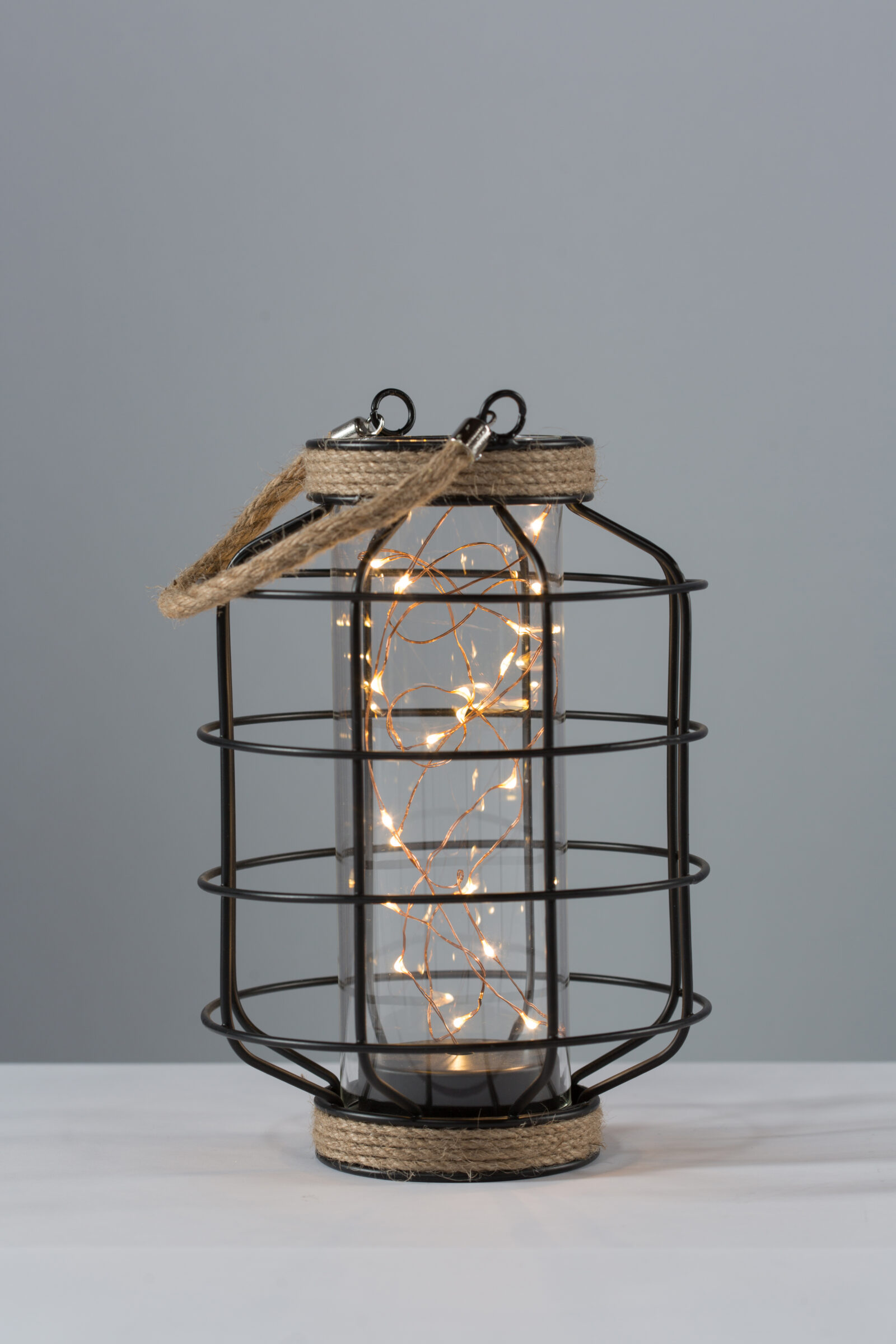 glass and rope fairy tabletop lantern